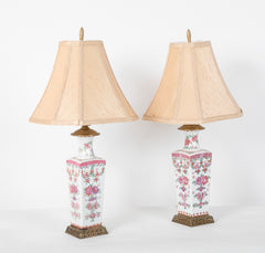 Pair of Early 20th Century Famille Rose Porcelain Lamps