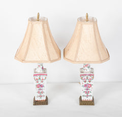 Pair of Early 20th Century Famille Rose Porcelain Lamps