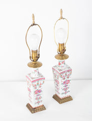Pair of Early 20th Century Famille Rose Porcelain Lamps