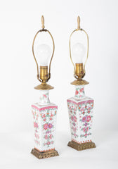 Pair of Early 20th Century Famille Rose Porcelain Lamps