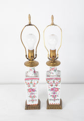 Pair of Early 20th Century Famille Rose Porcelain Lamps