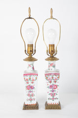 Pair of Early 20th Century Famille Rose Porcelain Lamps