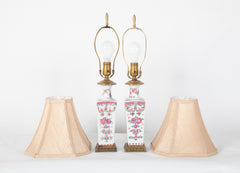 Pair of Early 20th Century Famille Rose Porcelain Lamps