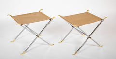 Maison Jansen Style Chrome & Brass 'X' Base Stools
