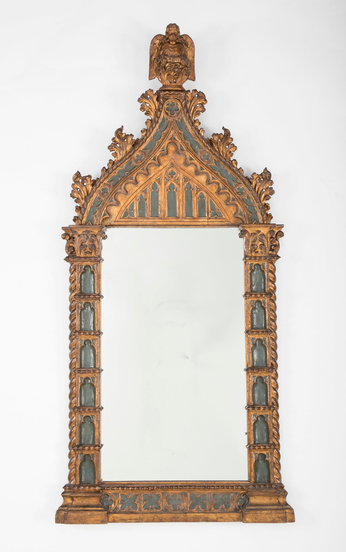 19th Century Italian Green Painted & Gilt Wood Frame Mirror