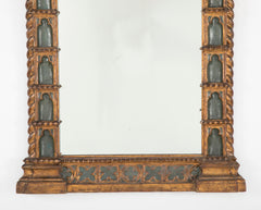 19th Century Italian Green Painted & Gilt Wood Frame Mirror