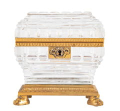 Antique Clear Cut Crystal Box with Bronze Mounts & Key