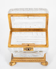 Antique Clear Cut Crystal Box with Bronze Mounts & Key