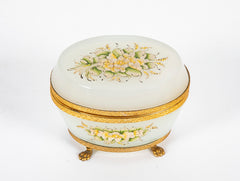 French Opaline Glass Box with Opalescent Carved Floral Design