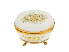 French Opaline Glass Box with Opalescent Carved Floral Design