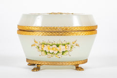 French Opaline Glass Box with Opalescent Carved Floral Design