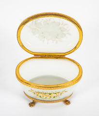 French Opaline Glass Box with Opalescent Carved Floral Design