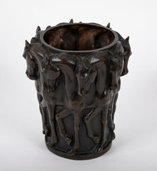 A 20th Century Bronze Molded Vase with Horses' Heads & Forequarters
