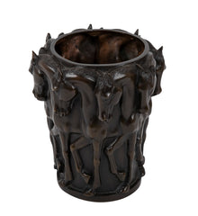 A 20th Century Bronze Molded Vase with Horses' Heads & Forequarters