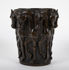 A 20th Century Bronze Molded Vase with Horses' Heads & Forequarters