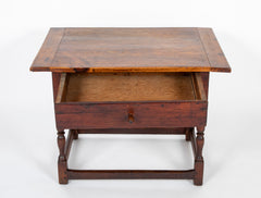Early 18th Century Scrubbed Pine Top Tavern Table with Old Stain Base