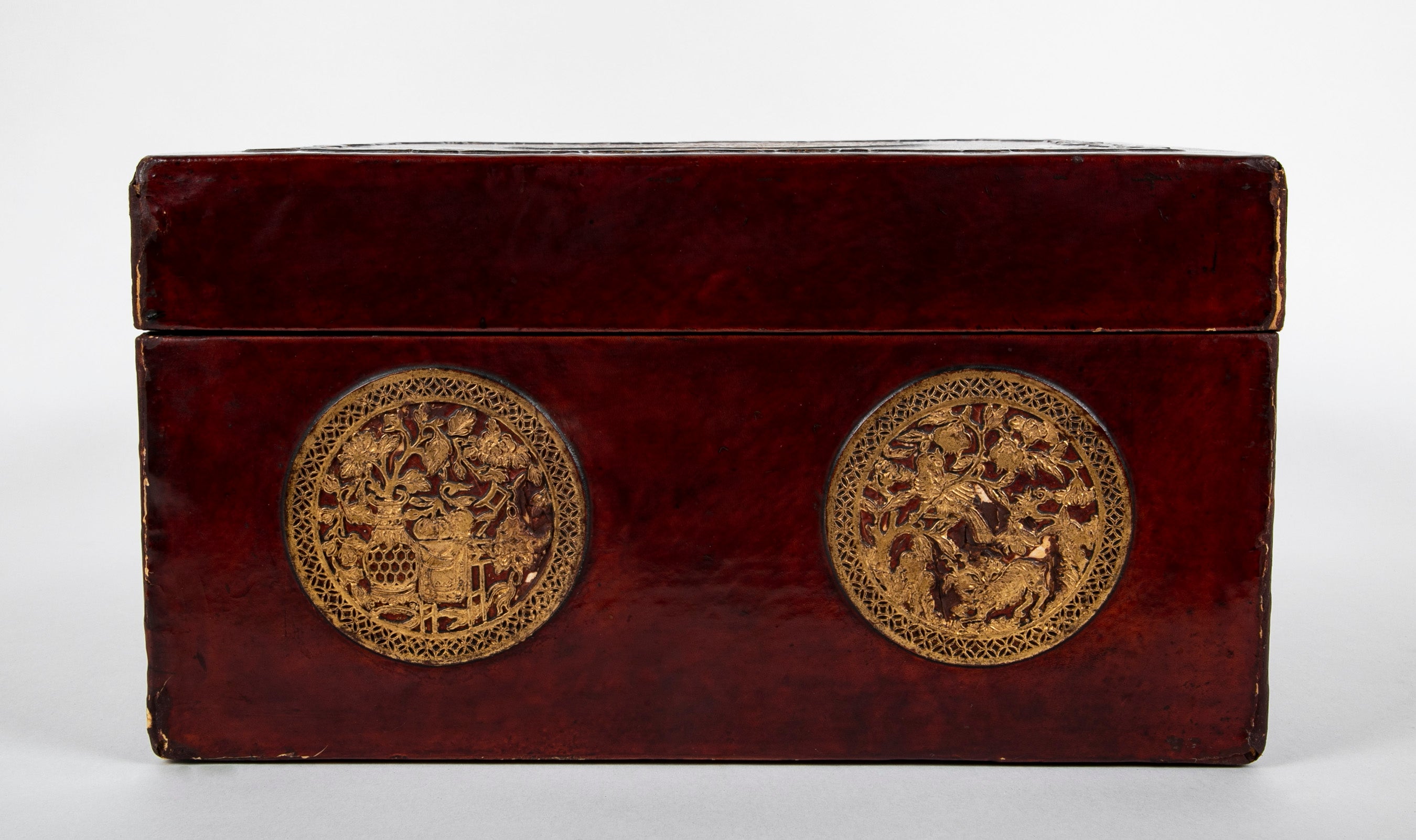 Chinese Leather Box with Gilt Decorations