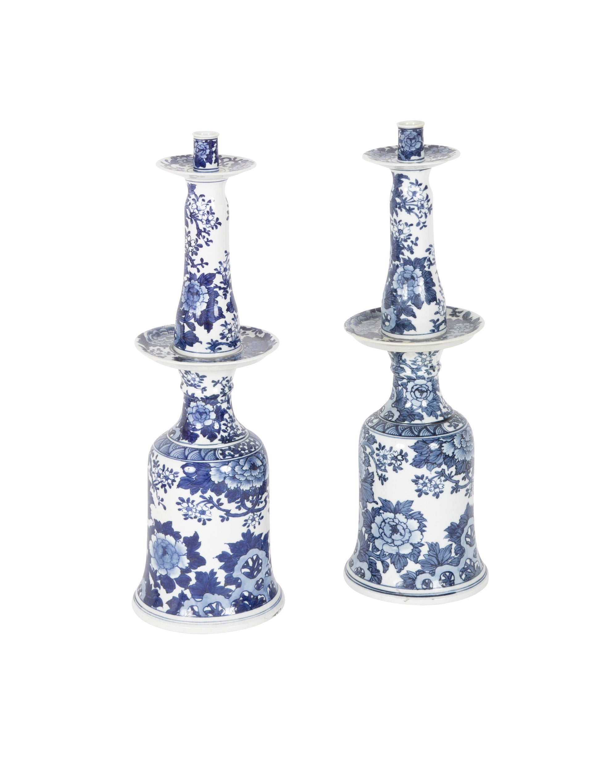 A Pair of 19th Century Signed Blue & White Chinese Candlesticks