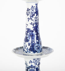 A Pair of 19th Century Signed Blue & White Chinese Candlesticks