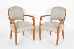 Pair if French Walnut Open Armchairs by Jules Leleu