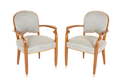 Pair if French Walnut Open Armchairs by Jules Leleu