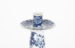 A Pair of 19th Century Signed Blue & White Chinese Candlesticks