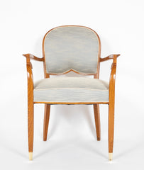 Pair if French Walnut Open Armchairs by Jules Leleu