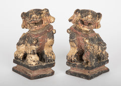 Pair of Northern Chinese Wood Carved Foo Dogs