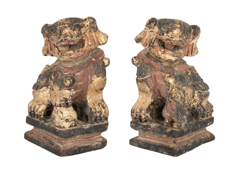 Pair of Northern Chinese Wood Carved Foo Dogs