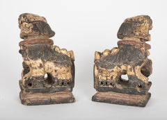 Pair of Northern Chinese Wood Carved Foo Dogs