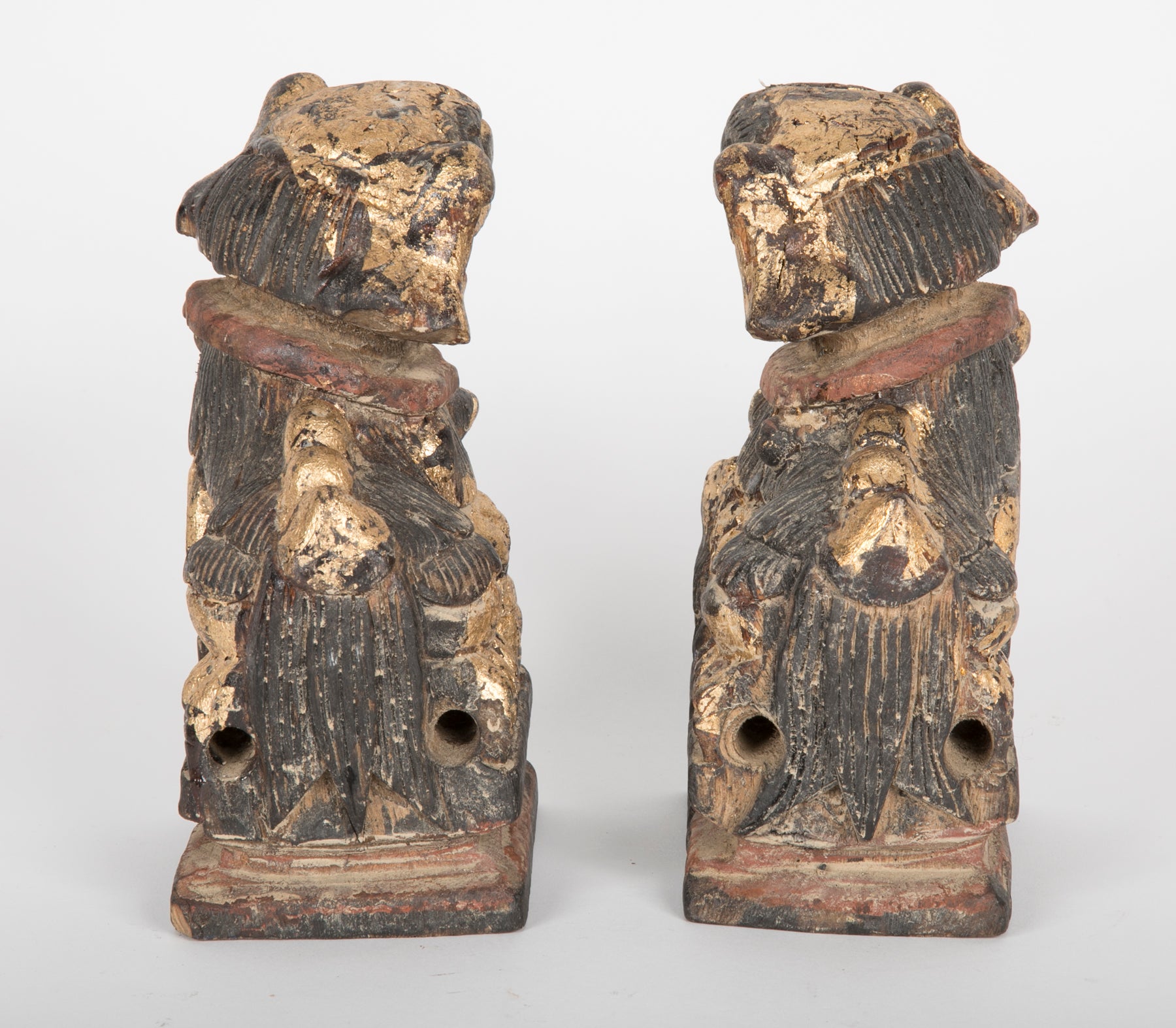 Pair of Northern Chinese Wood Carved Foo Dogs