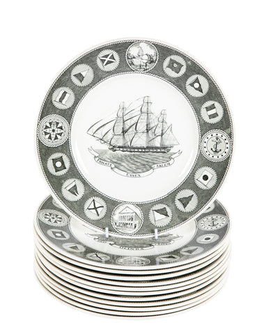 Set of 12 Wedgwood Dinner Plates Commemorating 150th Anniversary of the Peabody Essex Museum of Salem, MA