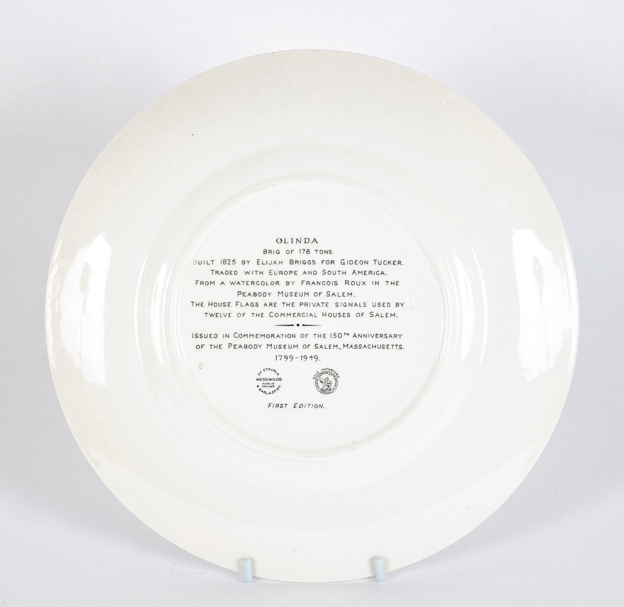 Set of 12 Wedgwood Dinner Plates Commemorating 150th Anniversary of the Peabody Essex Museum of Salem, MA