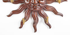 Carved Oak Sunburst with Center Face Wall Mounted Coat Rack