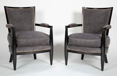 Pair of Ebonized Open Arm Chairs French Directoire in the Manner of Andre Arbus