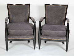 Pair of Ebonized Open Arm Chairs French Directoire in the Manner of Andre Arbus