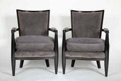 Pair of Ebonized Open Arm Chairs French Directoire in the Manner of Andre Arbus
