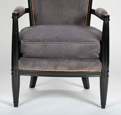 Pair of Ebonized Open Arm Chairs French Directoire in the Manner of Andre Arbus