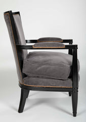 Pair of Ebonized Open Arm Chairs French Directoire in the Manner of Andre Arbus