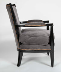 Pair of Ebonized Open Arm Chairs French Directoire in the Manner of Andre Arbus