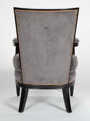 Pair of Ebonized Open Arm Chairs French Directoire in the Manner of Andre Arbus