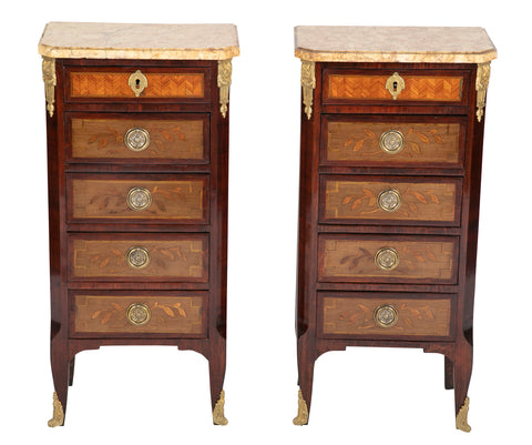 Pair of Louis XVI Style 5 Drawer Stands