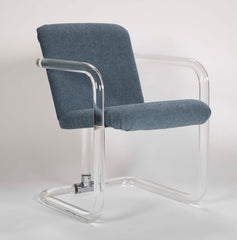 Set of Six Lucite Upholstered Armchairs by Lion in Frost