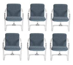 Set of Six Lucite Upholstered Armchairs by Lion in Frost