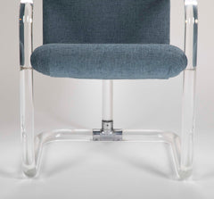 Set of Six Lucite Upholstered Armchairs by Lion in Frost