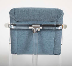 Set of Six Lucite Upholstered Armchairs by Lion in Frost