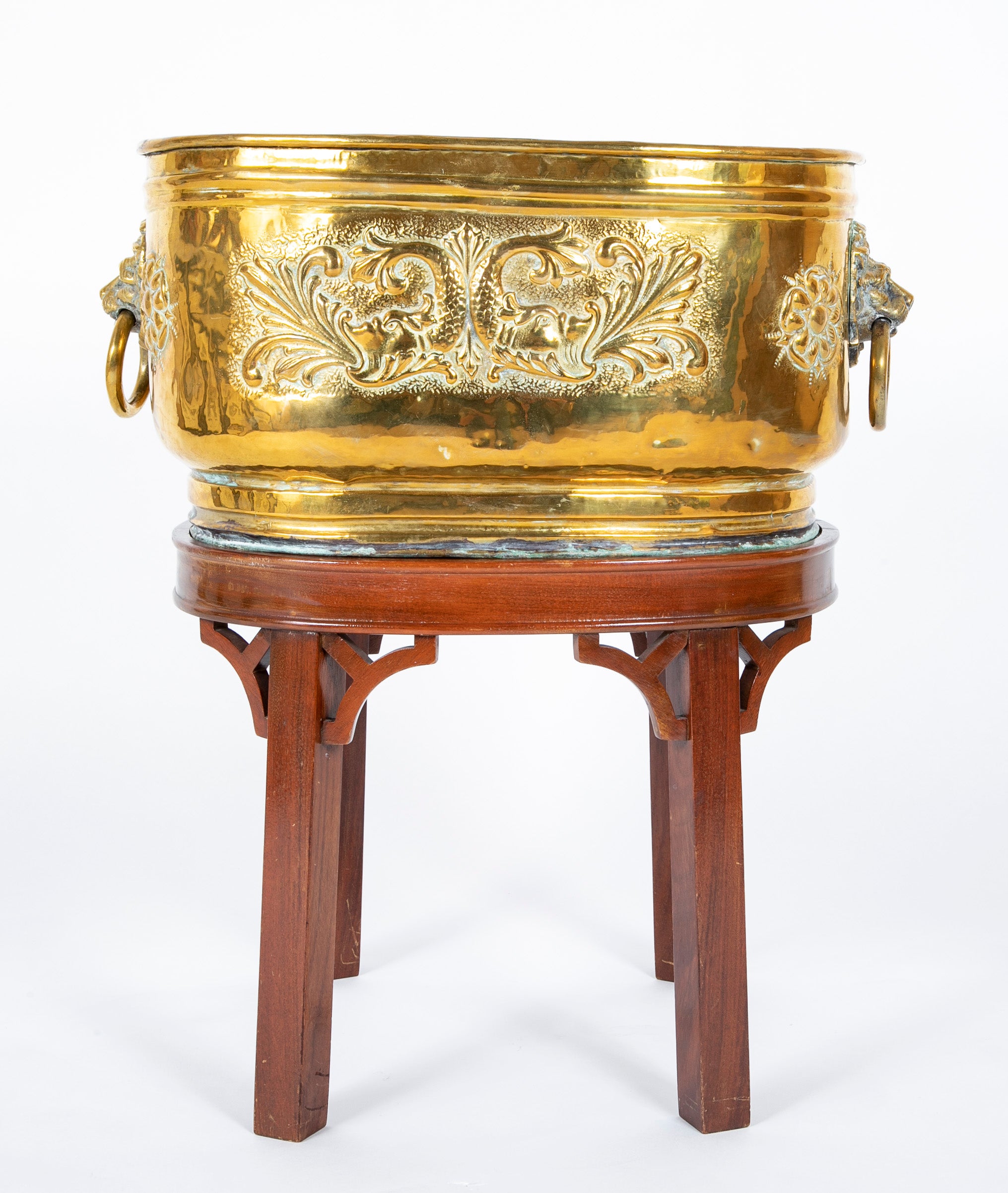 Early 19th Century Extra Large English Brass Jardiniere on Later Stand