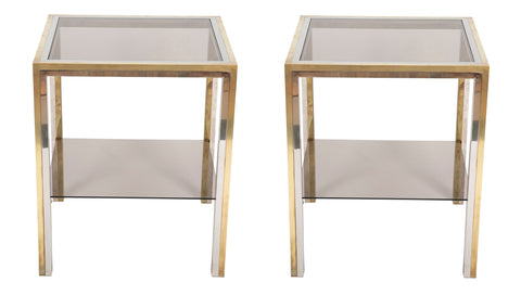 Pair of Chrome and Brass Side Tables