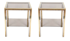 Pair of Chrome and Brass Side Tables