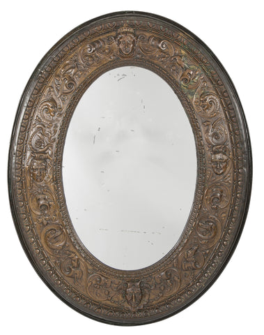 19th Century French Bronze Frame Possibly an Architectural Fragment with Mirror